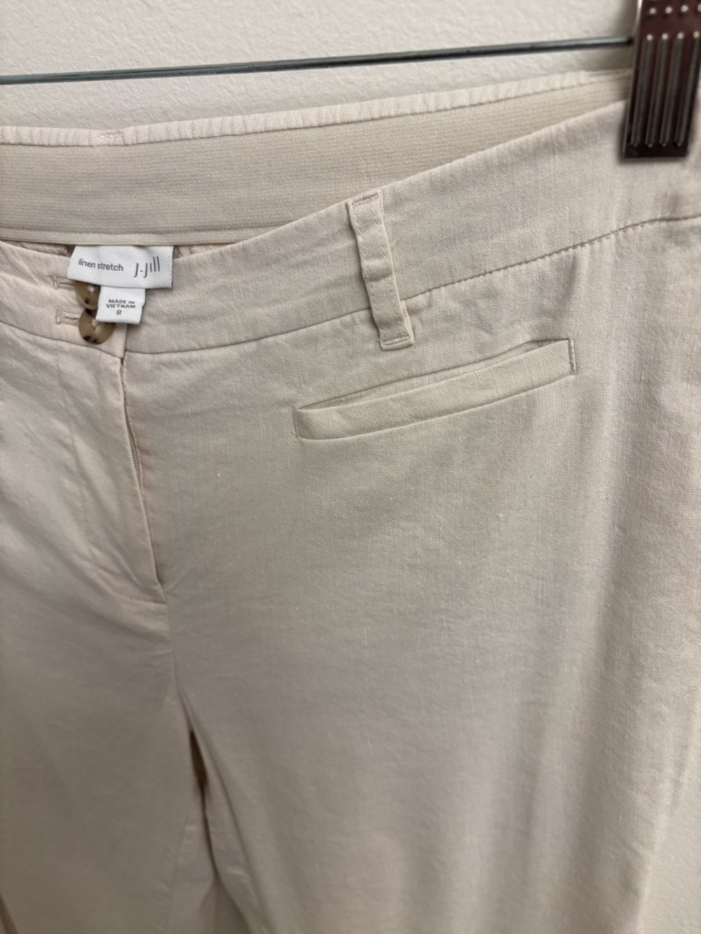 J. Jill Linen Stretch Slim-Leg Pants Slacks Sea Salt Beige Size 8 - Picture 7 of 13